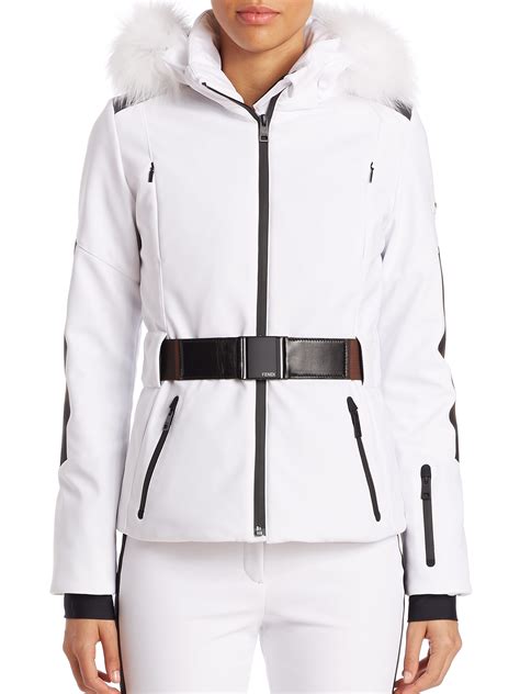 fendi pequin white ski jacket with fur trim|Fendi Casual jackets for Women .